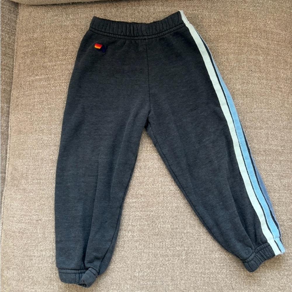 ✨AVIATOR NATION - KID'S 5 STRIPE SWEATPANTS - CHARCOAL // BLUE Size 2